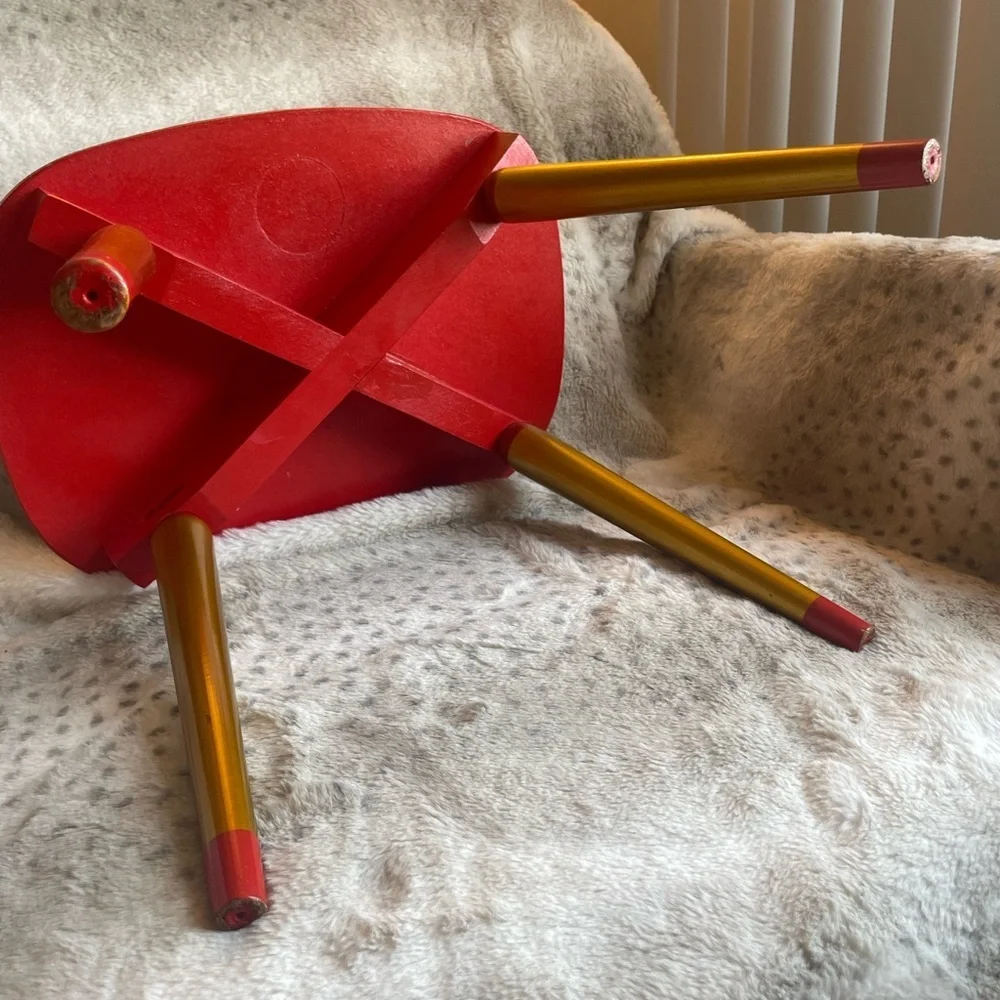 Taburetka, vintage hand-painted Xoxloma stool, USSR, 1970s